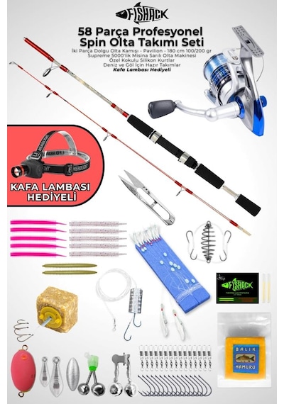 58 Parça Spin, Tekne, Kıyı Olta Takımı Seti - 180cm Krm 100-200g - 50'lik Makine