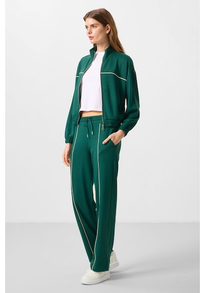 Yeşil Yumuşak Dokulu Dik Yaka Oversize Lastikli Kadın Eşofman Takım - 95349 Yeşil