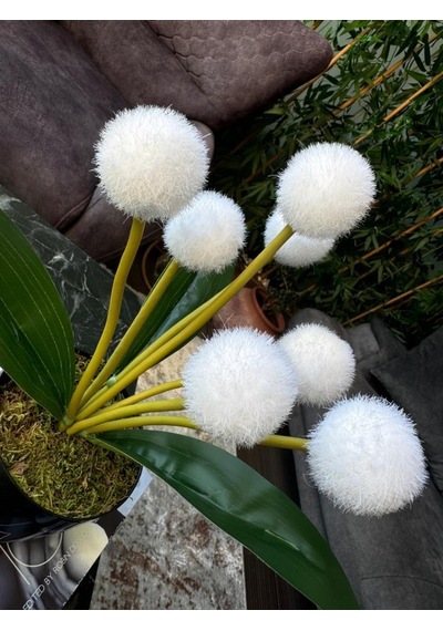 Yapay Çiçek Beyaz Pompon Çiçeği Dekoratif Yapay Çiçek 30 20cm