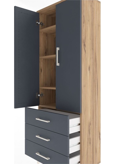 Arges Dolap 4 Raflı 3 Çekmeceli 2 Kapaklı 60x30x163 Çam-antrasit Çam