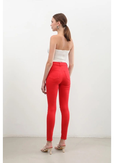 Blue White Kadın Yırtık Detaylı Jean Pantolon Kırmızı 001 Kırmızı 26
