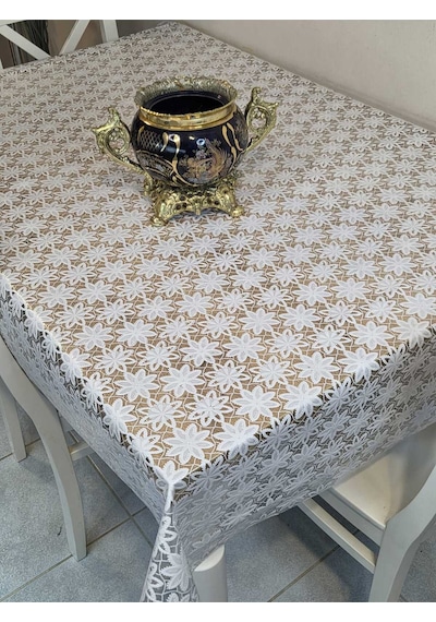 Ithal Pvc Muşamba - Desenli Silinebilir Masa Örtüsü 07nl10d Beyaz