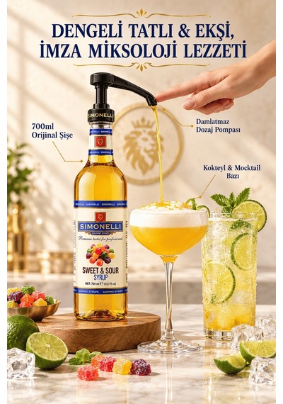 Simonelli Tatlı & Ekşi Sweet & Sour Kahve ve Kokteyl Şurubu 700 ML + Pompa