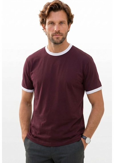 Tudors Erkek Regular Fit Klasik Kesim %100 Pamuk Kısa Kollu Bisiklet Yaka Bordo Tişört-51577