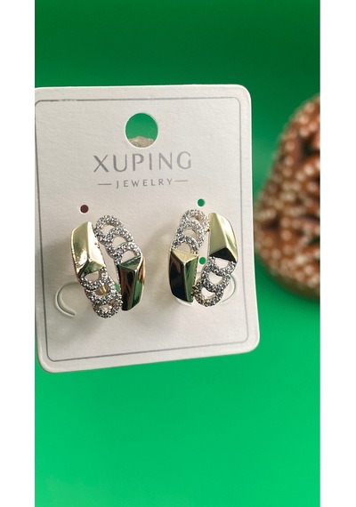 Xuping Rose Gold Zincir Desenli Zirkon Taşlı Çelik Kadın Küpe Gold