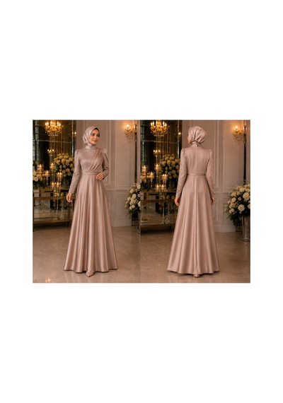 Gül&can Butik Tesettür Abiye Elbise Bej Bej