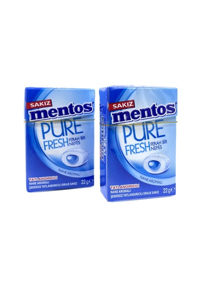 Mentos Pure Fresh Nane Aromalı Şekersiz Tatlandırıcılı Draje Sakız 22 G 2 Adet