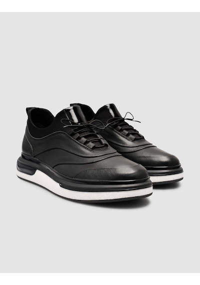 Hakiki Deri Siyah Erkek Günlük Sneaker Siyah