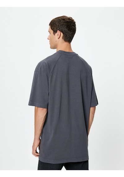 Koton Oversize Tişört Basic Bisiklet Yaka Kısa Kollu Pamuklu Mavi 4sam10108hk Mavi
