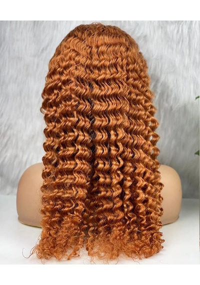 Gerçek Front Lace Tül Peruk Afro Dalgalı Bakır 70 75cm