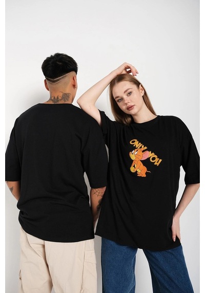 Startmore Siyah Unisex Ikili Me To Only You Baskılı Oversize T-shirt Siyah