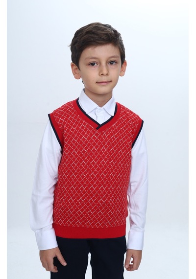 Toontoy Kids Toontoy Erkek Çocuk Regular Fit V Yaka Kare Desenli Okul Süveter - Garni & 2 İplik Kırmızı Toontoy Kids Toontoy Erkek Çocuk Regular Fit V Yaka Kare Desenli Okul Süveter - Garni & 2 İplik Kırmızı