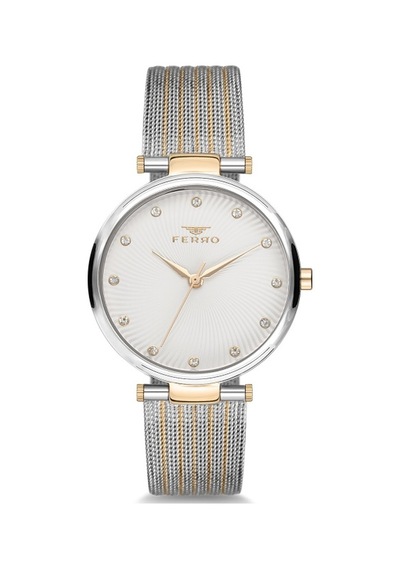 Ferro F2822c-1089-d Quartz Hasır Altın/gri 33 Mm Kadın Kol Saati Gri