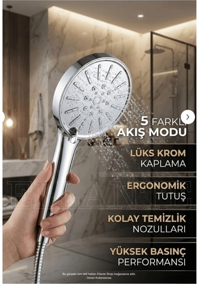 Lüx Duş Seti Geniş Duş Başlığı & Yüksek Kalite Pvc Hortum Çok Renkli