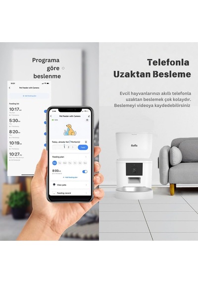 Tr Floriashopping Akıllı Kedi Köpek Otomatik Mama Kabı, 4l Hazne, Metal Kase, Uzaktan Sesli Ve Kamera Kontrollü Bey