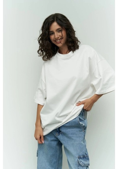 Startmore Kadın Oversize Nefes Alan Bol Kesim Kısa Kollu Beyaz