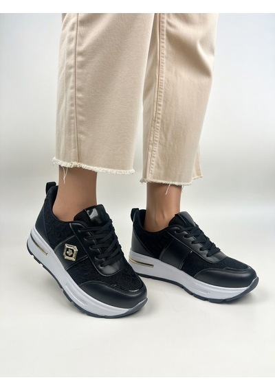 Nstil Kadın Dantel Ve Gold Detaylı Kalın Taban Günlük Sneaker Ayakkabı 0873 Siyah-Beyaz Nstil Kadın Dantel Ve Gold Detaylı Kalın Taban Günlük Sneaker Ayakkabı 0873 Siyah-Beyaz