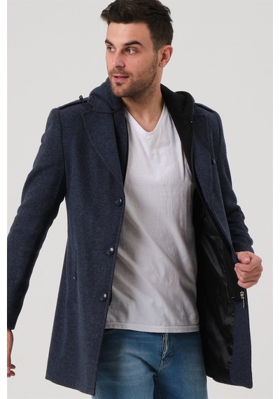 Plt8406 Dewberry Erkek Palto-Desenli Mavi-Desenli Mavi