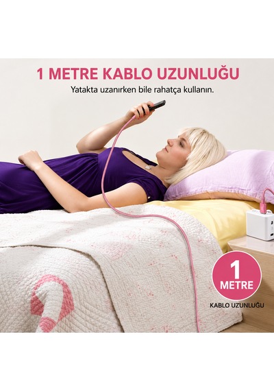 L Tipi 90 Açılı Lightning Şarj Kablosu İphone Uyumlu Naylon Örgülü Dayanıklı Kablo -
