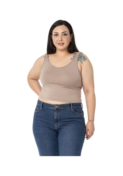 Disentis Büyük Beden Askıları Büzgülü Drapeli Crop Vizon Body-vizon Vizon