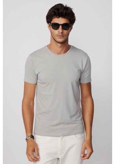 Tudors Slim Fit Bisiklet Yaka Düz Basıc Kısa Kol Gri Erkek T-Shirt-27717-Gri
