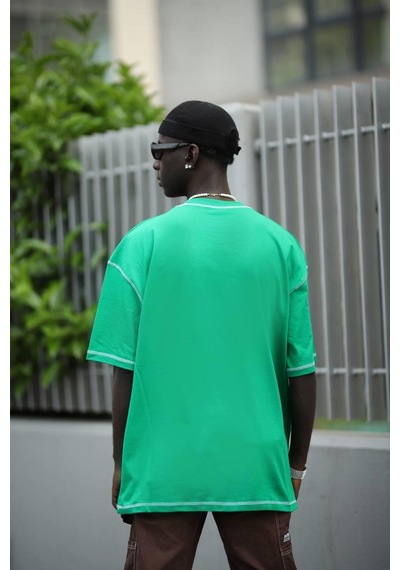 Oversize Bisiklet Yaka Baskılı Ve Zikzak Dikiş Detaylı Erkek Yazlık T-shirt 001