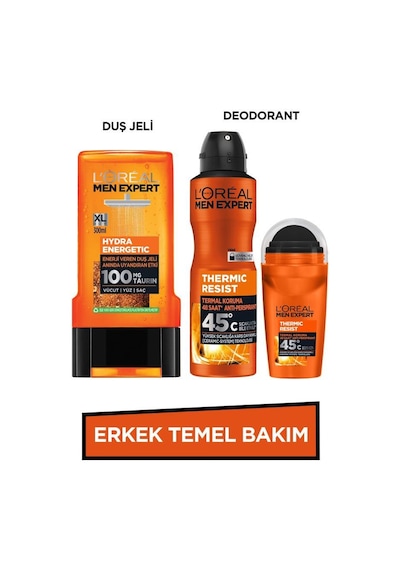 Erkek Temel Bakım Seti Hydra Energetic Enerji Veren Duş Jeli 300ml +thermic Resist Deodorant+roll On pkttrmhydedost-8539 Diğer