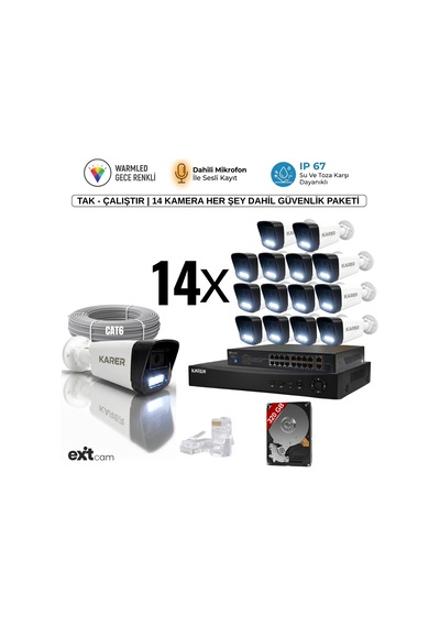 14'lü Ip-poeli-5mp-sesli -gece Renkli- Su Geçirmez- Full Hd-320gb-güvenlik Kamera Seti