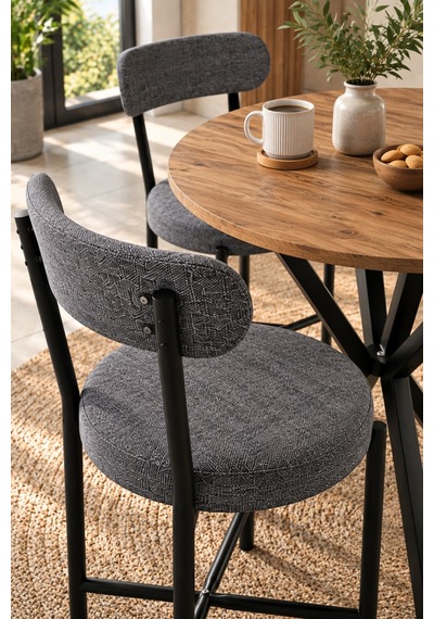 Sulorahome Masa Ve 2 Adet Keten Sandalye Seti 70 Cm Gri Sulorahome Masa Ve 2 Adet Keten Sandalye Seti 70 Cm Gri