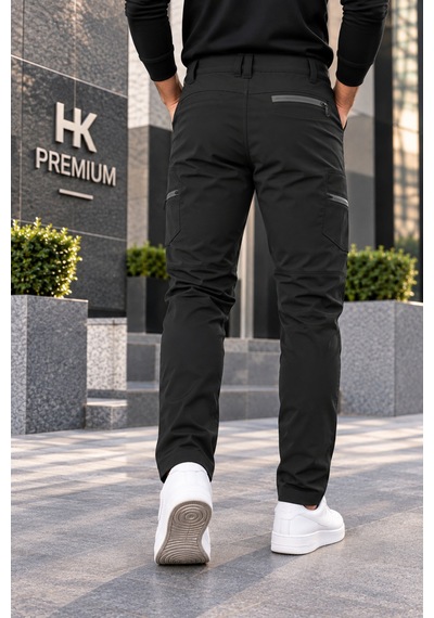 Hk Premium Erkek Haki Softshell Su Geçirmez Taktik Kargo Pantolon Moto Kurye & Outdoor Siyah