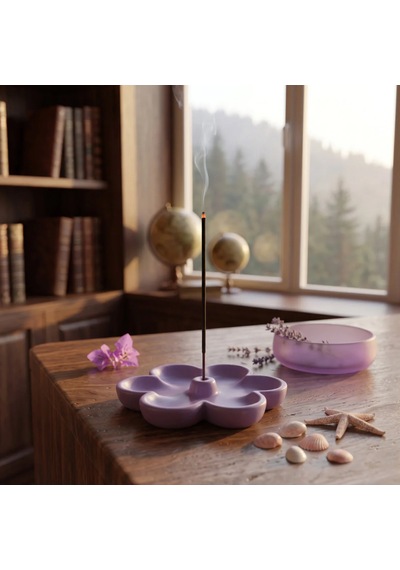Minimalist Çiçek Tasarımlı 3d Baskı Mor Tütsülük - Dekoratif Modern Ev Aksesuarı Ve Tütsü Standı