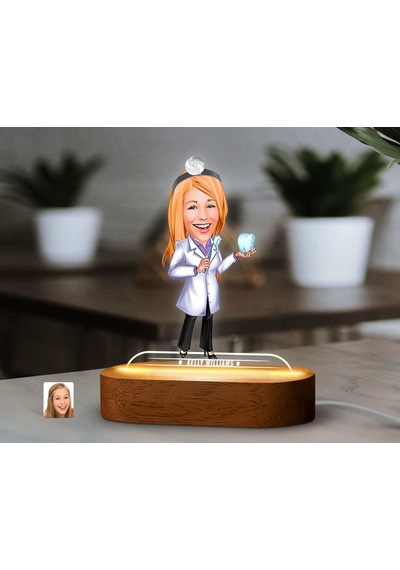 Bk Gift Kişiye Özel Kadın Diş Doktoru Karikatürlü Dekoratif 3d Biblo Led Işıklı Gece Lambası-1, Arkadaşa Hediye Kobitmeyen138305 Bk Gift