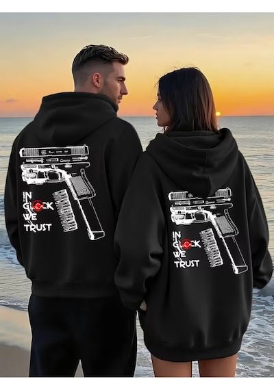Nevermind Glock Grafik Baskılı Beyaz Hoodie Sokak Modası Unisex Kapüşonlu Siyah