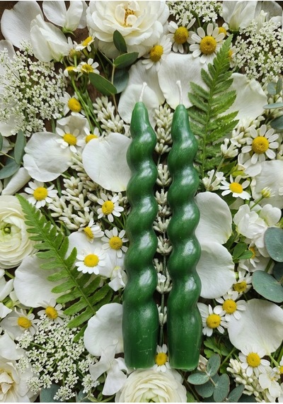 Yeşil Renkli Spiral, Burgulu Pinterest Model Şamdan Mum 2' Li Set
