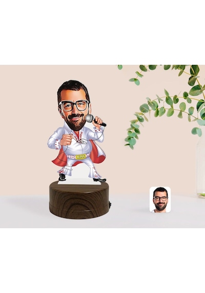 Kişiye Özel Elvis Presley Karikatürlü Dekoratif 3D Biblo Led Işık