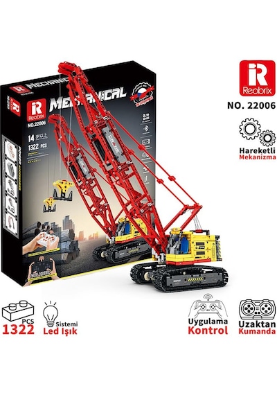 Reobrix Technic 22006 Paletli Vinç Crawler Crane Kumanda&motorlu Yaratıcı Yapı Blok Seti Building Blocks - 1322 Parça