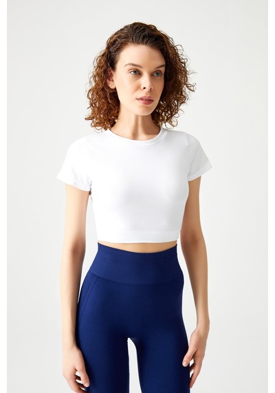 Los Ojos Beyaz Seamless Yumuşak Dokulu Spor T-shirt Crop Top Beyaz Beyaz