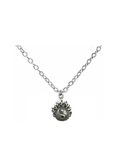 Alev Desenli Ying Yang Sembolü Unisex Kolye 60 Cm Zincirli Metal  Ve  Temalı Takı Çok renkli