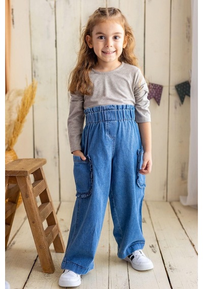 Oliven The Kid Oliventhekid Yüksek Bel Kız Pantolon Mavi Mavi
