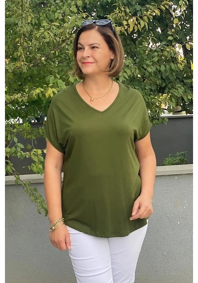 Mia Butik Büyük Beden Yeşil Minnoş Bluz Yeşil