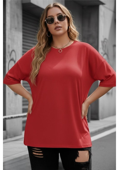 Mily Kadın Büyük Beden Battal Basic Bisiklet Yaka Pamuklu T-shirt Rahat Kesim Unisex Sevgili Kombini Kırmızı Mily Kadın Büyük Beden Battal Basic Bisiklet Yaka Pamuklu T-shirt Rahat Kesim Unisex Sevgili Kombini Kırmızı