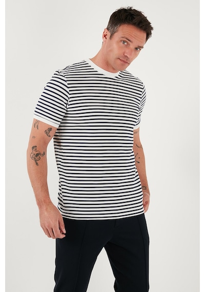 Buratti Pamuklu Çizgili Regular Fit Bisiklet Yaka Erkek T Shirt 5903005 Indigo
