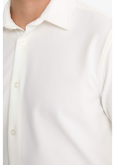 Defacto Slim Fit Dar Kesim Polo Yaka Penye Uzun Kollu Gömlek E9061ax25auwt32 Beyaz