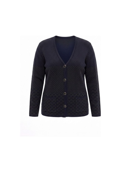 Onno Style Women Desenli Çelik Örgü Klasik Triko Ceket Lacivert