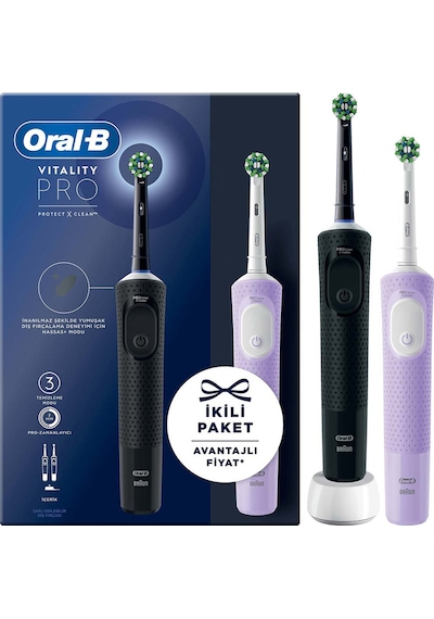 Oral-B Vitality Pro Elektrikli Diş Fırçası Lila - Siyah 2'li
