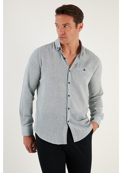 Buratti % 100 Pamuklu Slim Fit Uzun Kollu Erkek Gömlek Cf21S111498 Haki