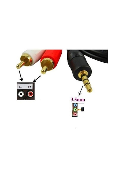 3.5 Mm Stereo To 2 Rca Aux Tos Ses Kulaklık Kablosu