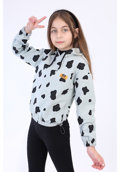 Toontoy Kız Çocuk Komple İnek Baskılı Sweatshirt Yeşil