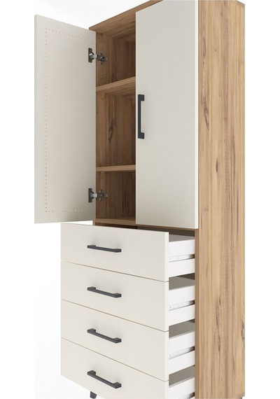 Arges Dolap 3 Raflı 4 Çekmeceli 2 Kapaklı 60x30x163 Çam-aytaşı Atlas Çam