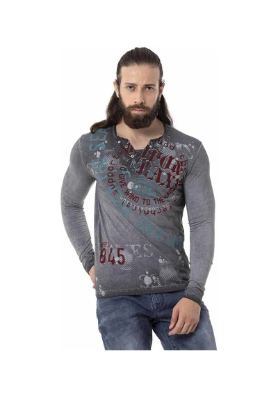 Cipo & Baxx Erkek Uzun Kollu Vintage Baskılı Sweatshirt Cl512 Gri